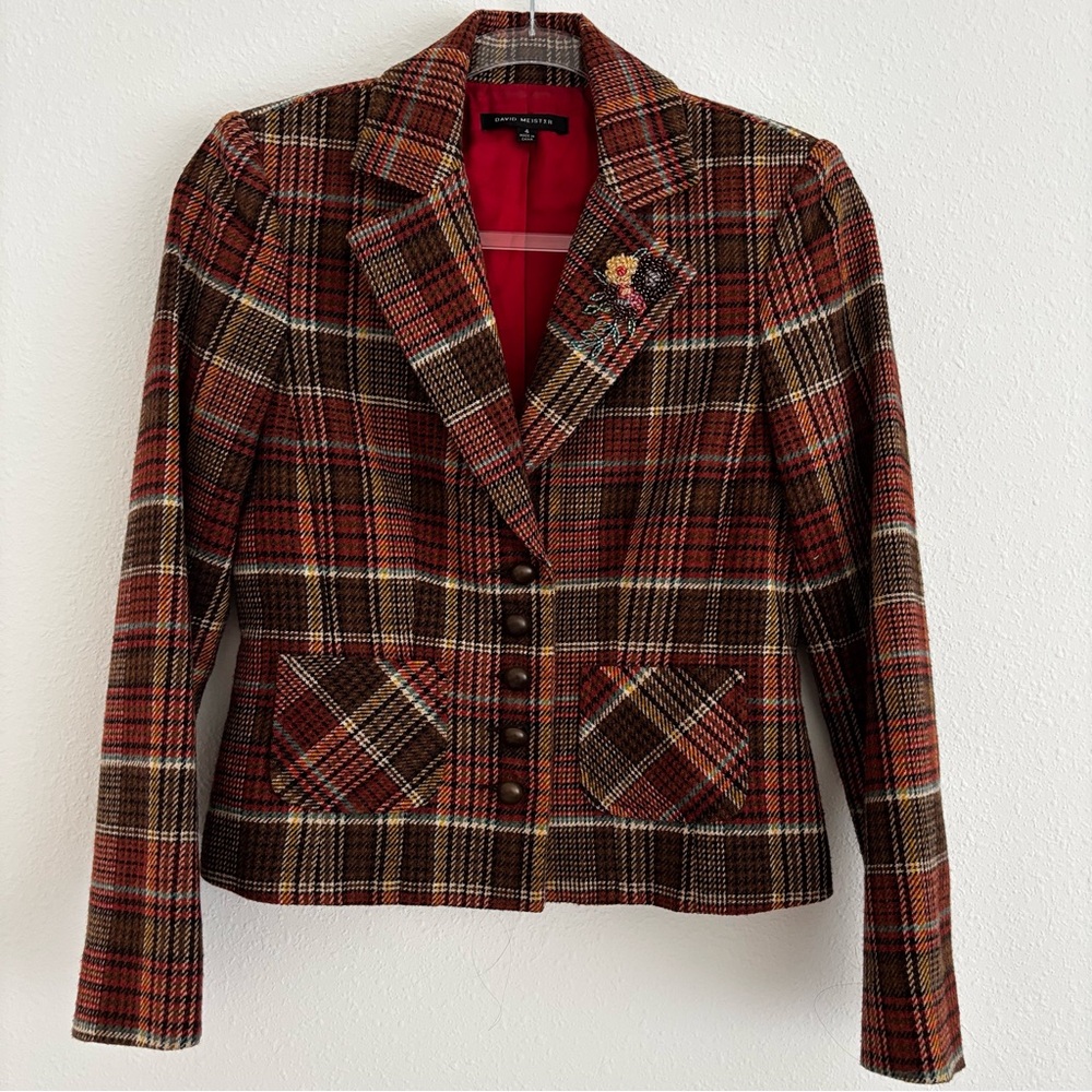 DAVID MEISTER Tailored Plaid Checkered Blazer